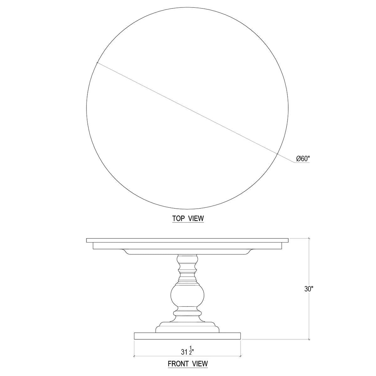 Table à manger ronde sur piédestal de 60 po - Finition bois fruitier
