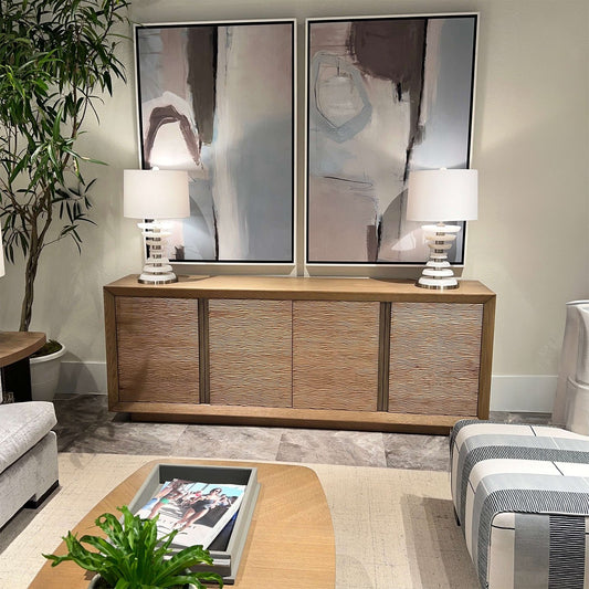 Meuble multimédia moderne et organique en bois blond