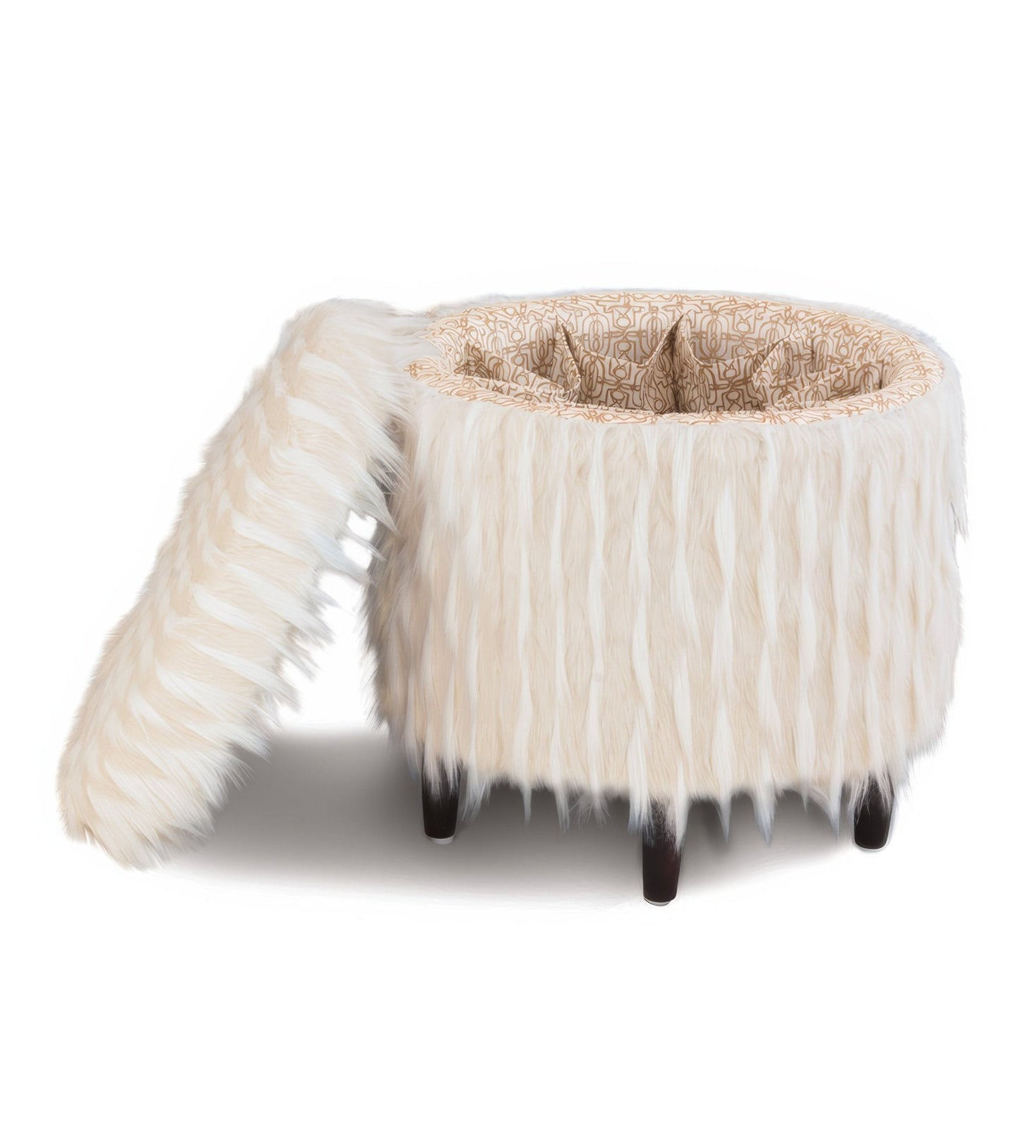 Pouf de rangement pour chaussures en fausse fourrure