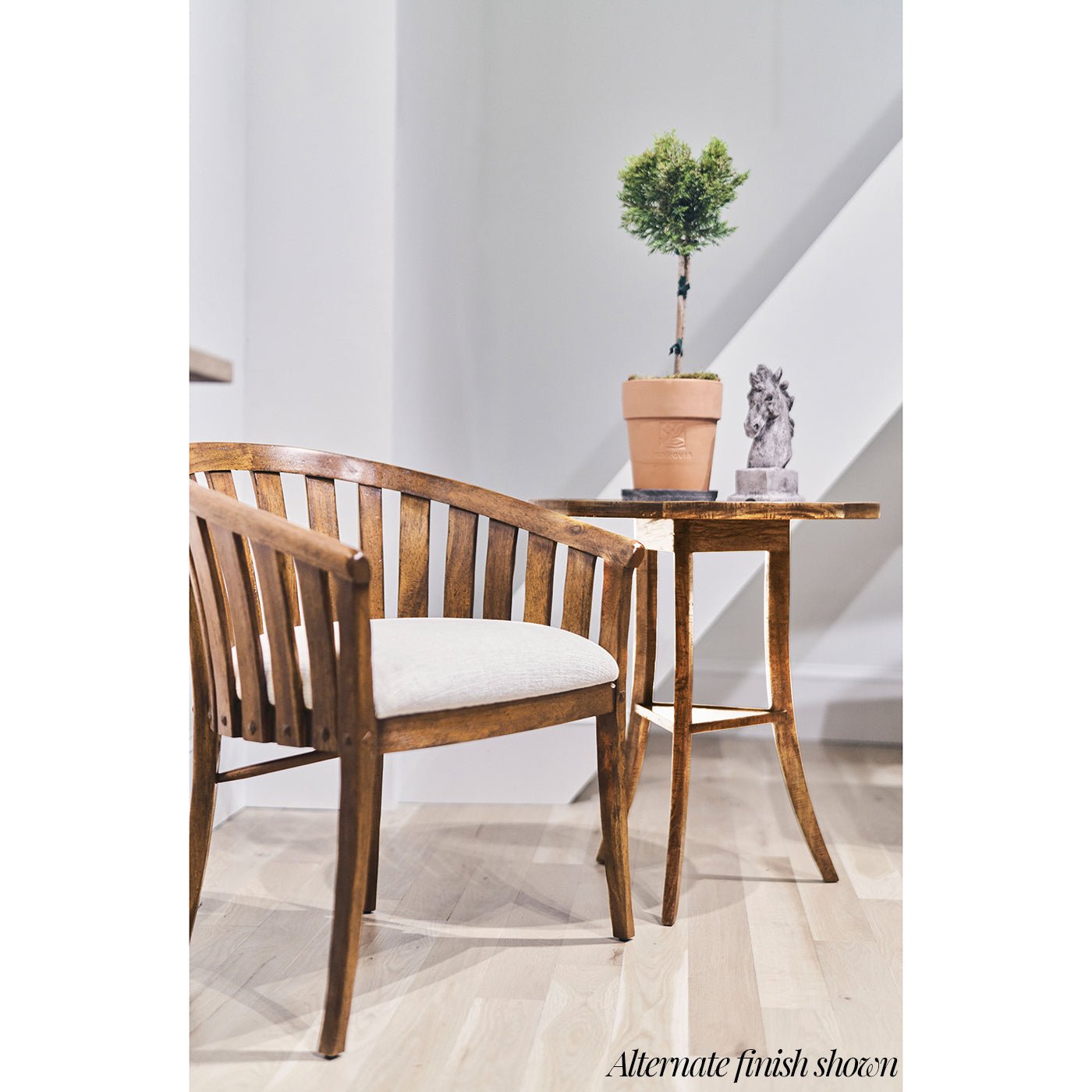 French Country Round End Table - Medium Brown