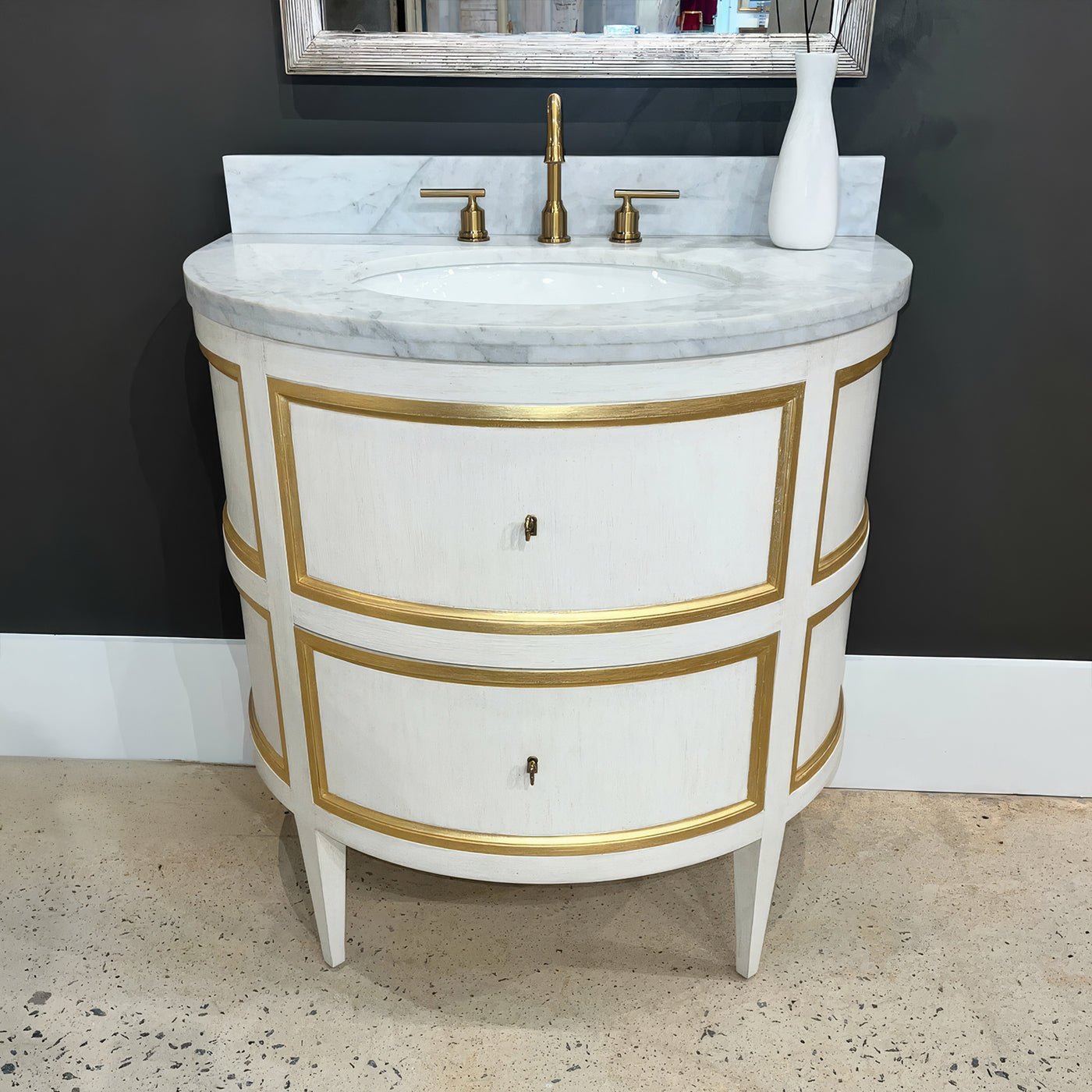 Gustavian White Painted Marble Top Vanity