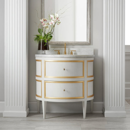 Meuble-lavabo en marbre peint en blanc gustavien