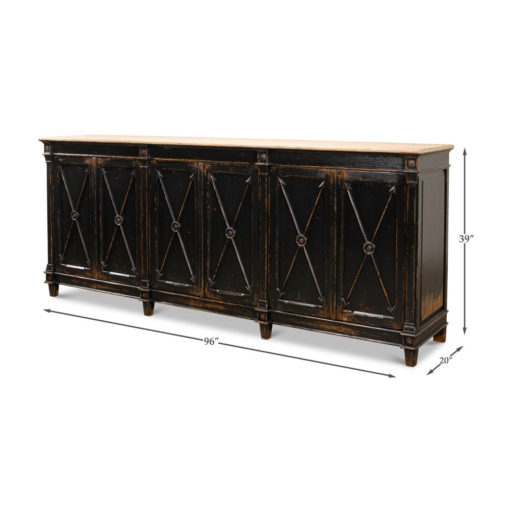 Long Directoire Style Antiqued Black Buffet