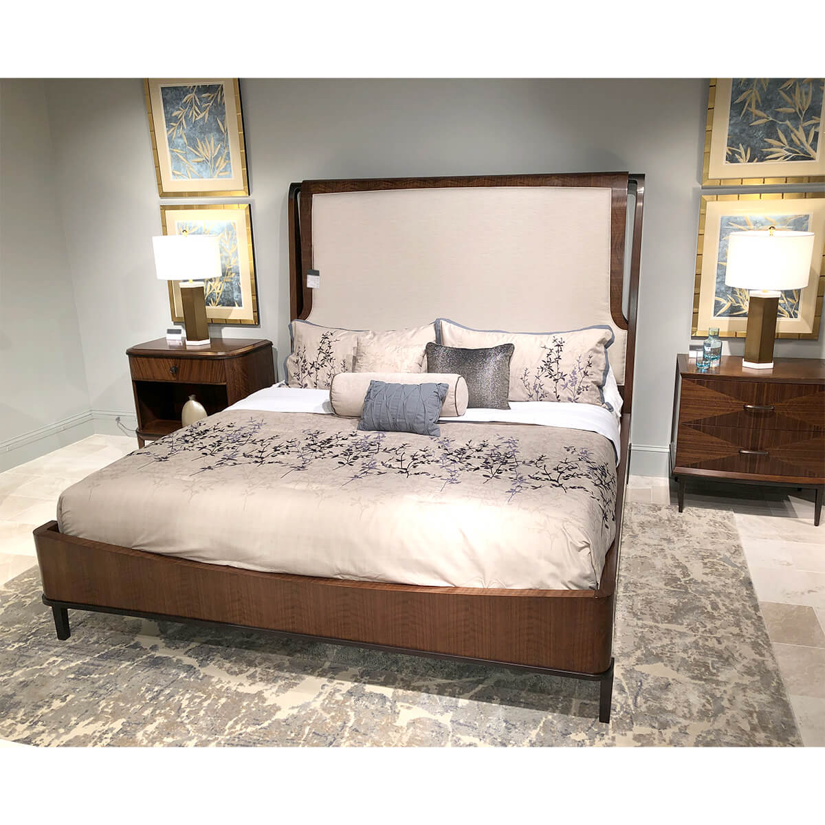Mid Century Walnut Upholstered Bed - King