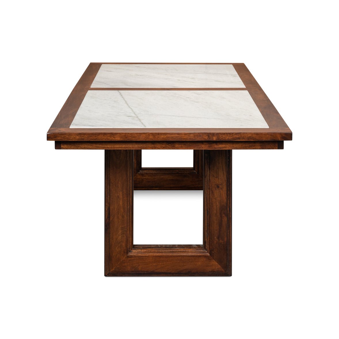Table à manger moderne avec plateau en marbre géométrique