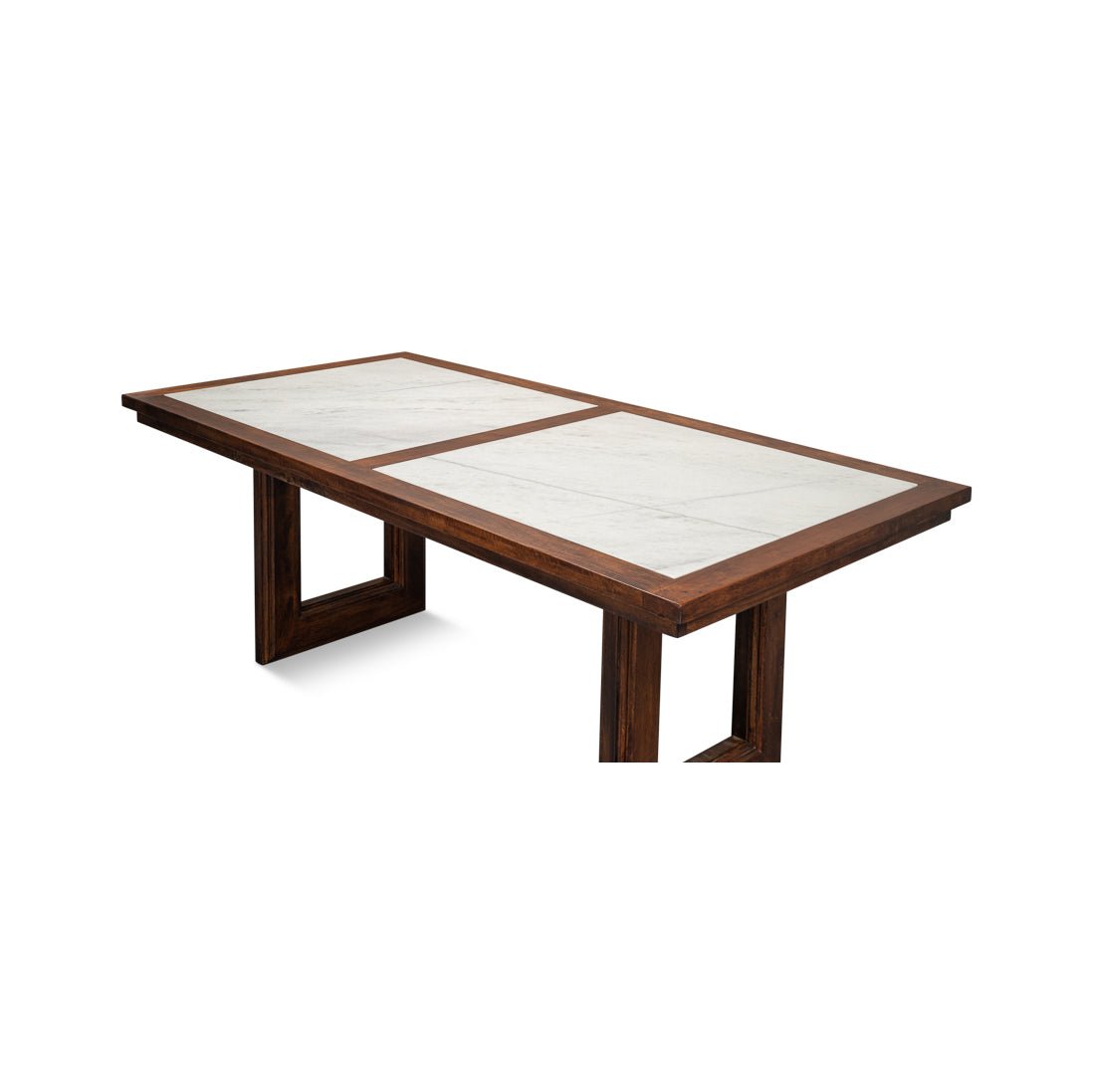 Table à manger moderne avec plateau en marbre géométrique