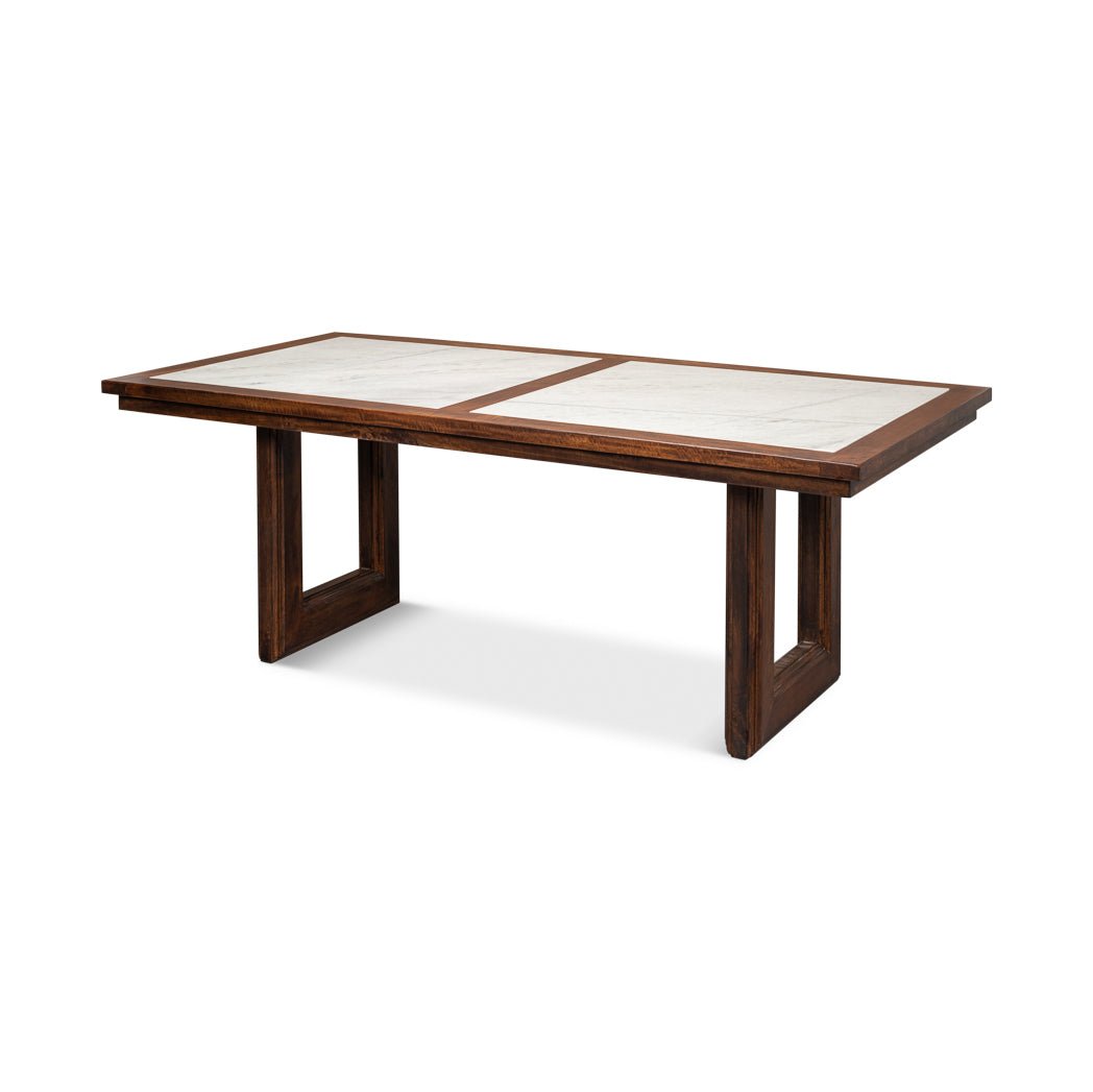 Table à manger moderne avec plateau en marbre géométrique