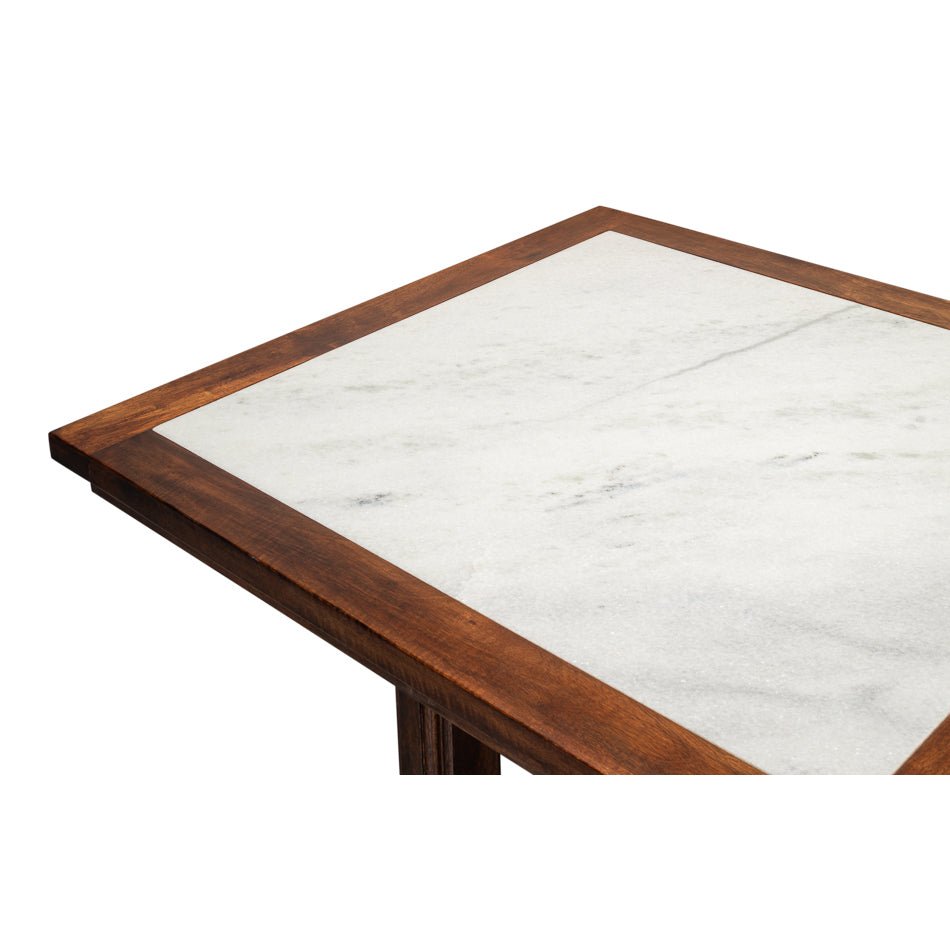 Table à manger moderne avec plateau en marbre géométrique