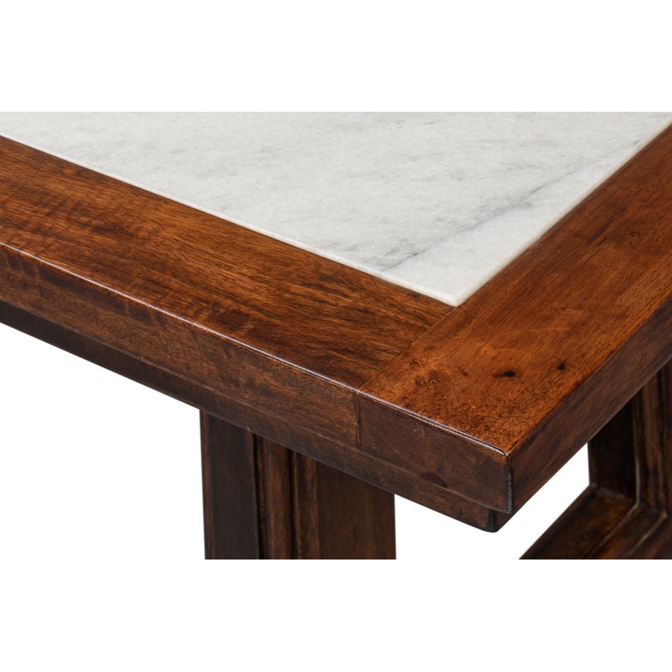 Table à manger moderne avec plateau en marbre géométrique