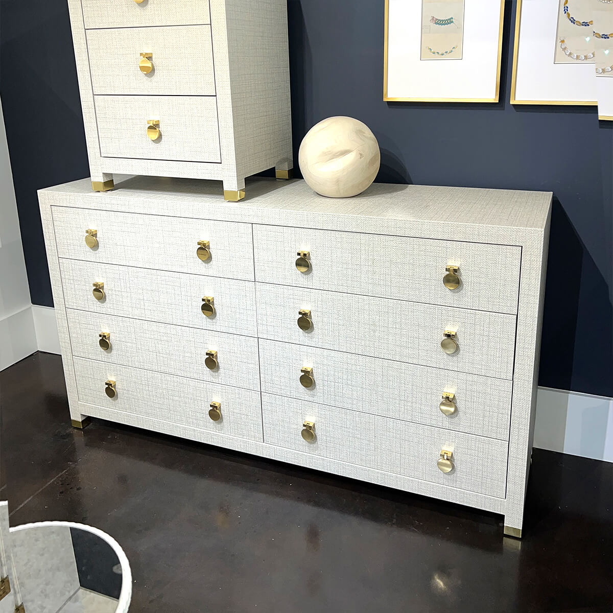 Commode moderne à huit tiroirs en tissu gris clair
