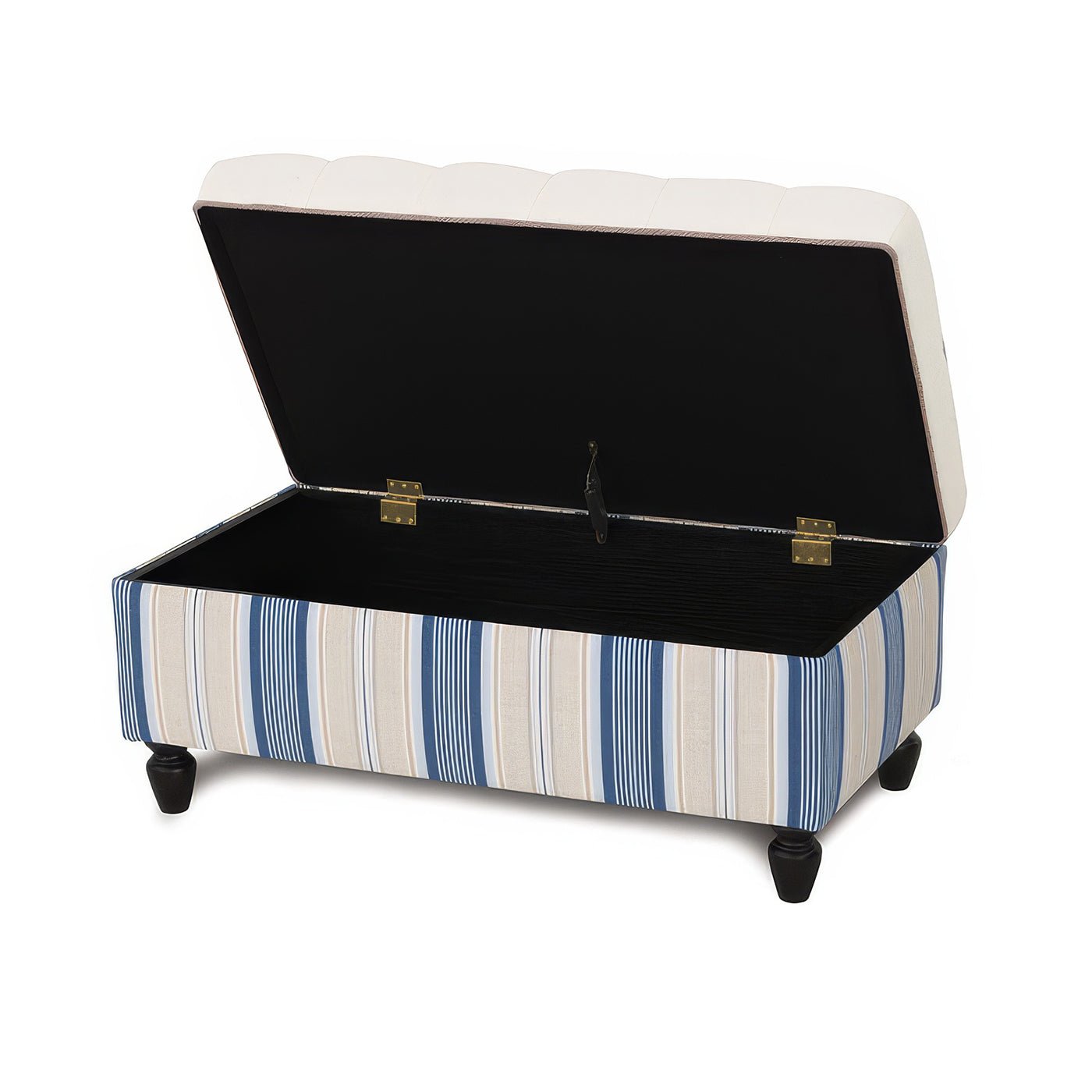 Banc ottoman de rangement capitonné à rayures nautiques
