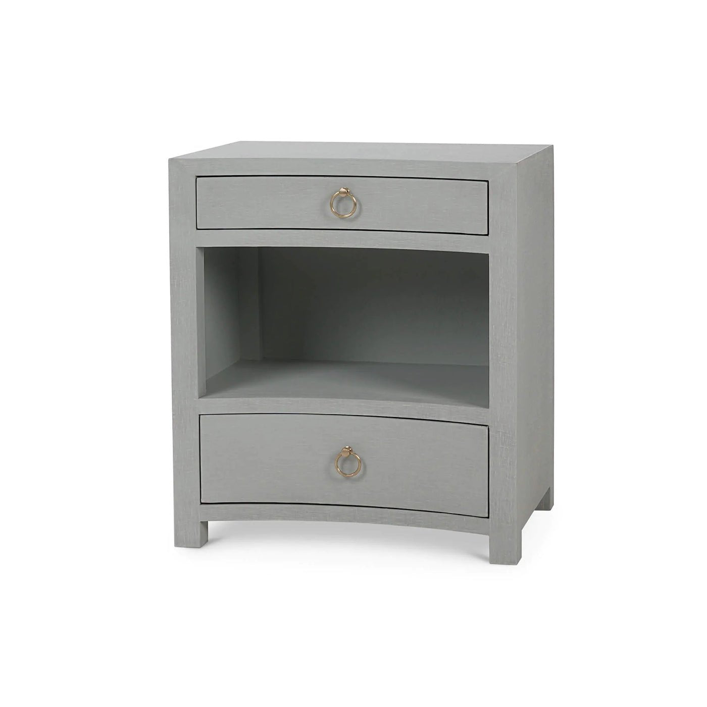 Table de chevet enveloppée de lin bleu pâle