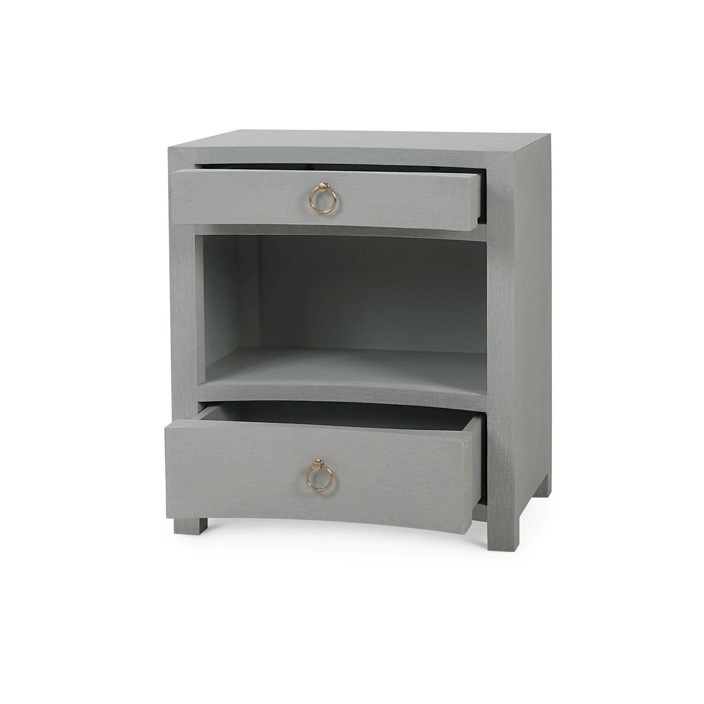 Table de chevet enveloppée de lin bleu pâle