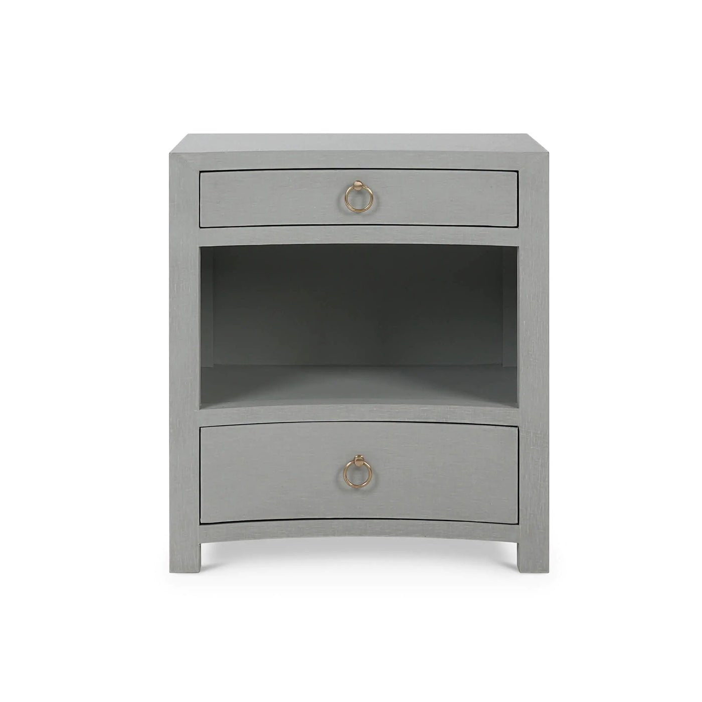 Table de chevet enveloppée de lin bleu pâle