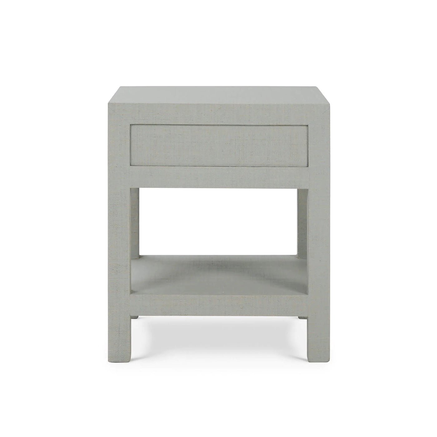 Table de chevet enveloppée de raphia bleu pâle