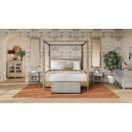 Table de chevet enveloppée de raphia bleu pâle