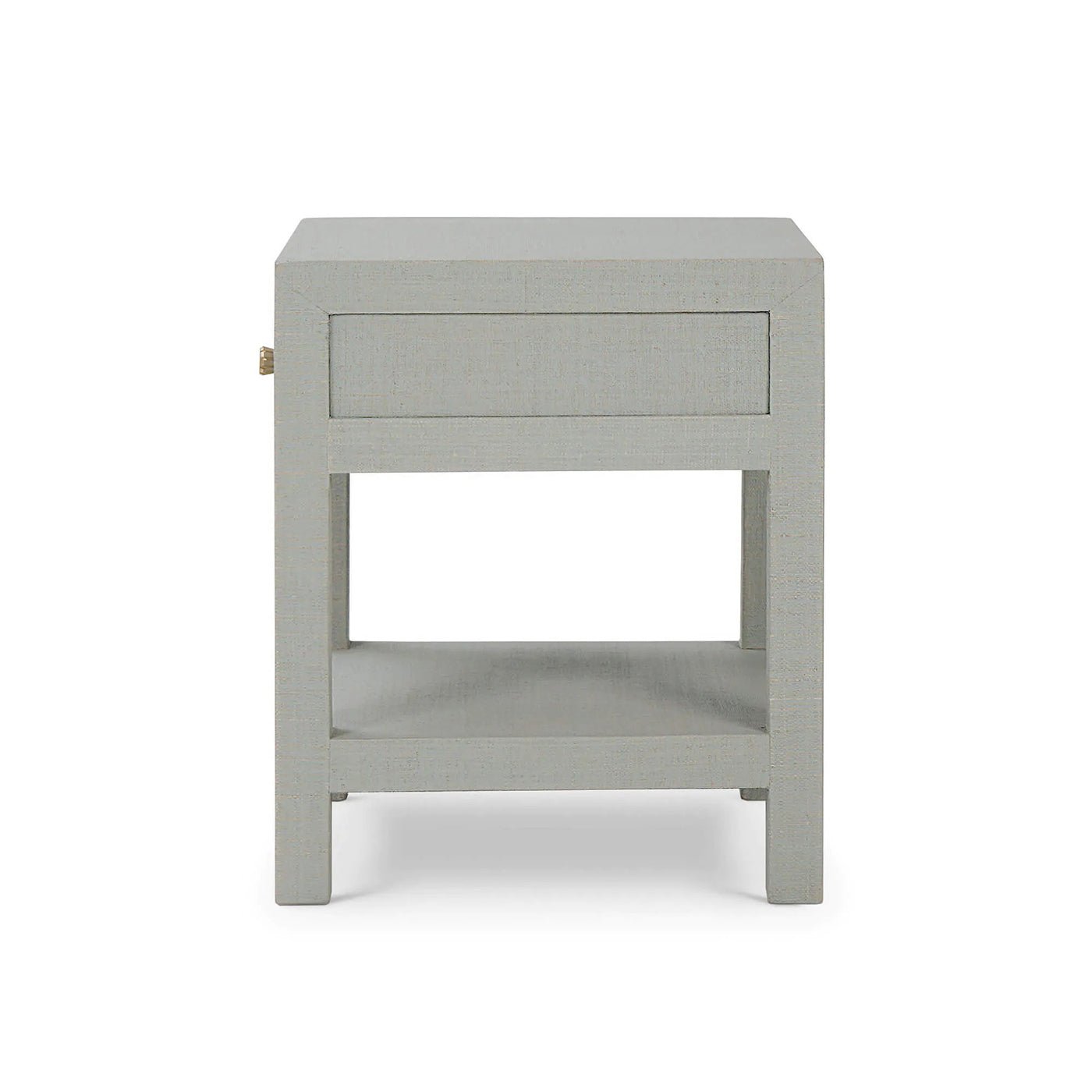 Table de chevet enveloppée de raphia bleu pâle