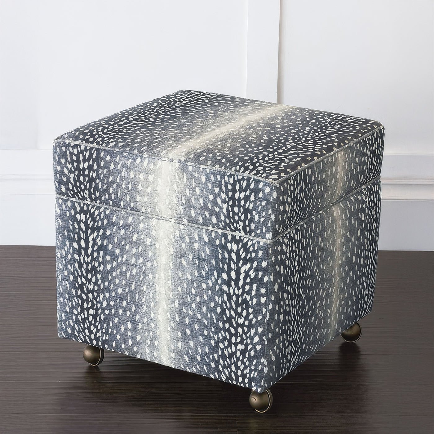 Pouf de rangement cubique - Imprimé animal bleu marine