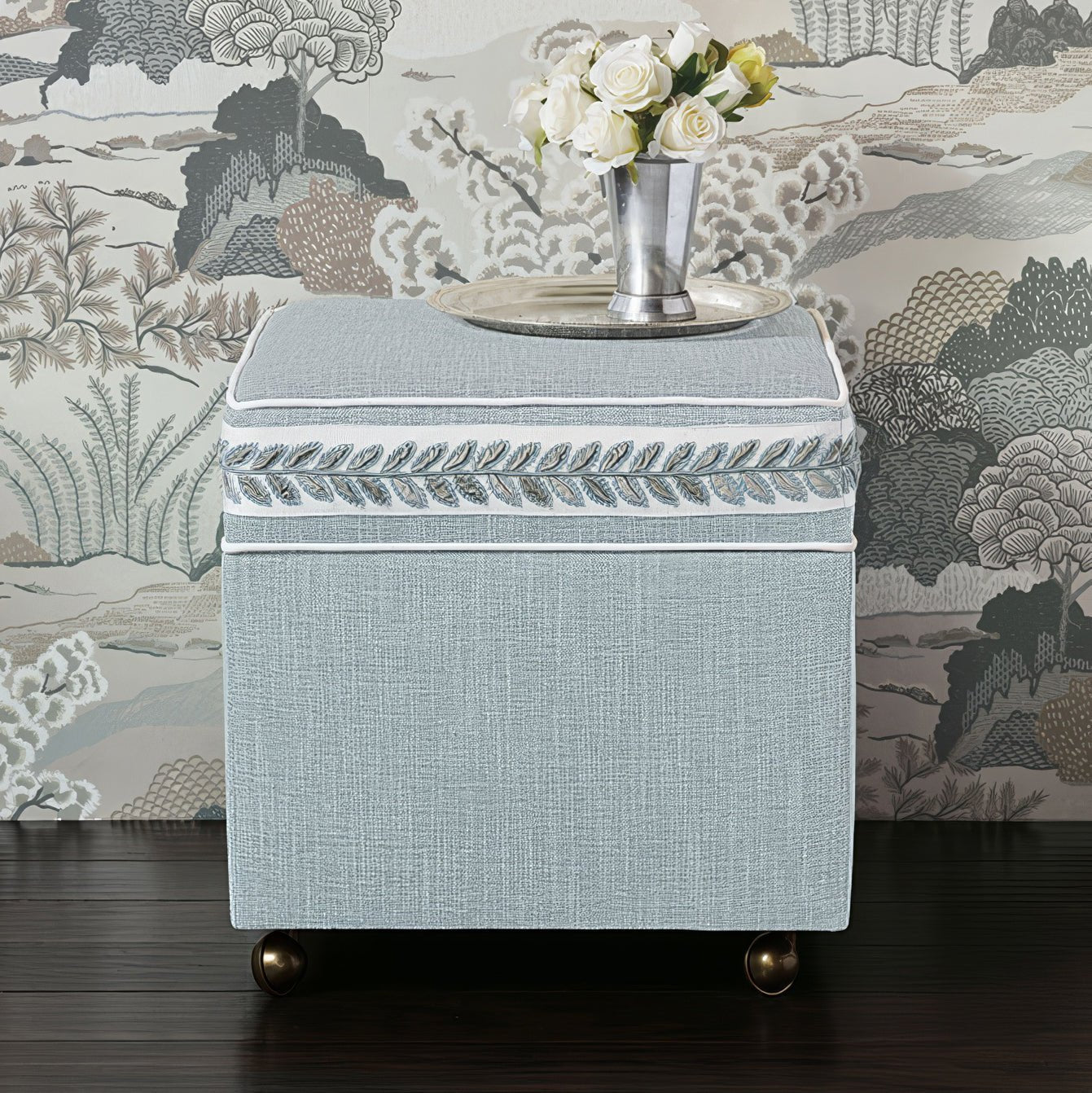 Ottoman Cube de Rangement - Bleu Ciel