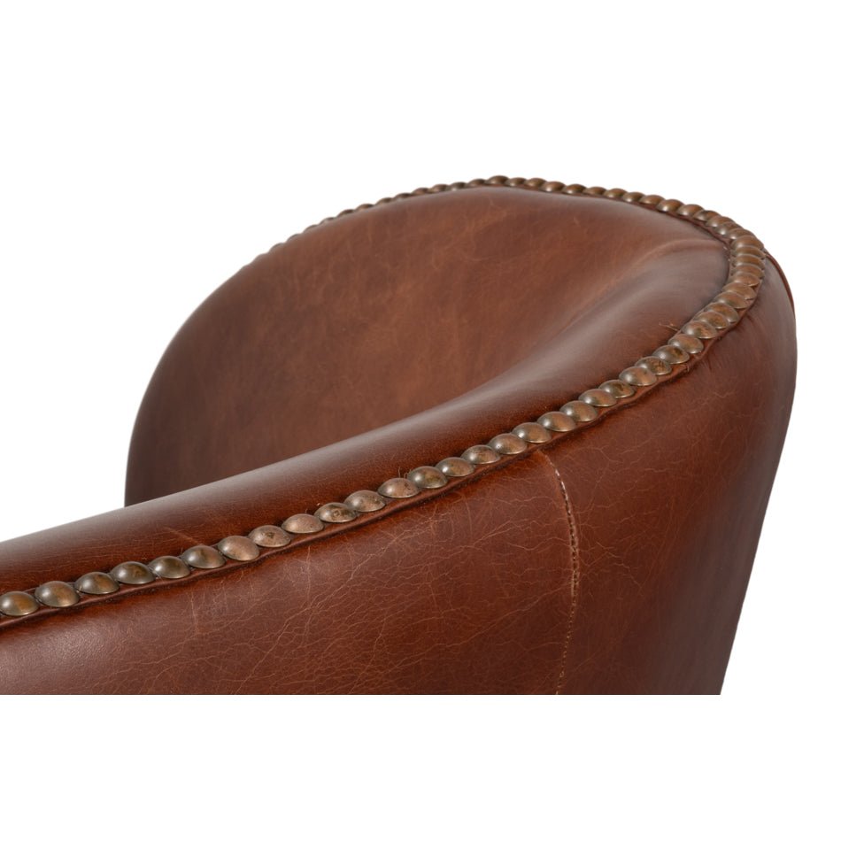 Transitional Brown Leather Wing Chair