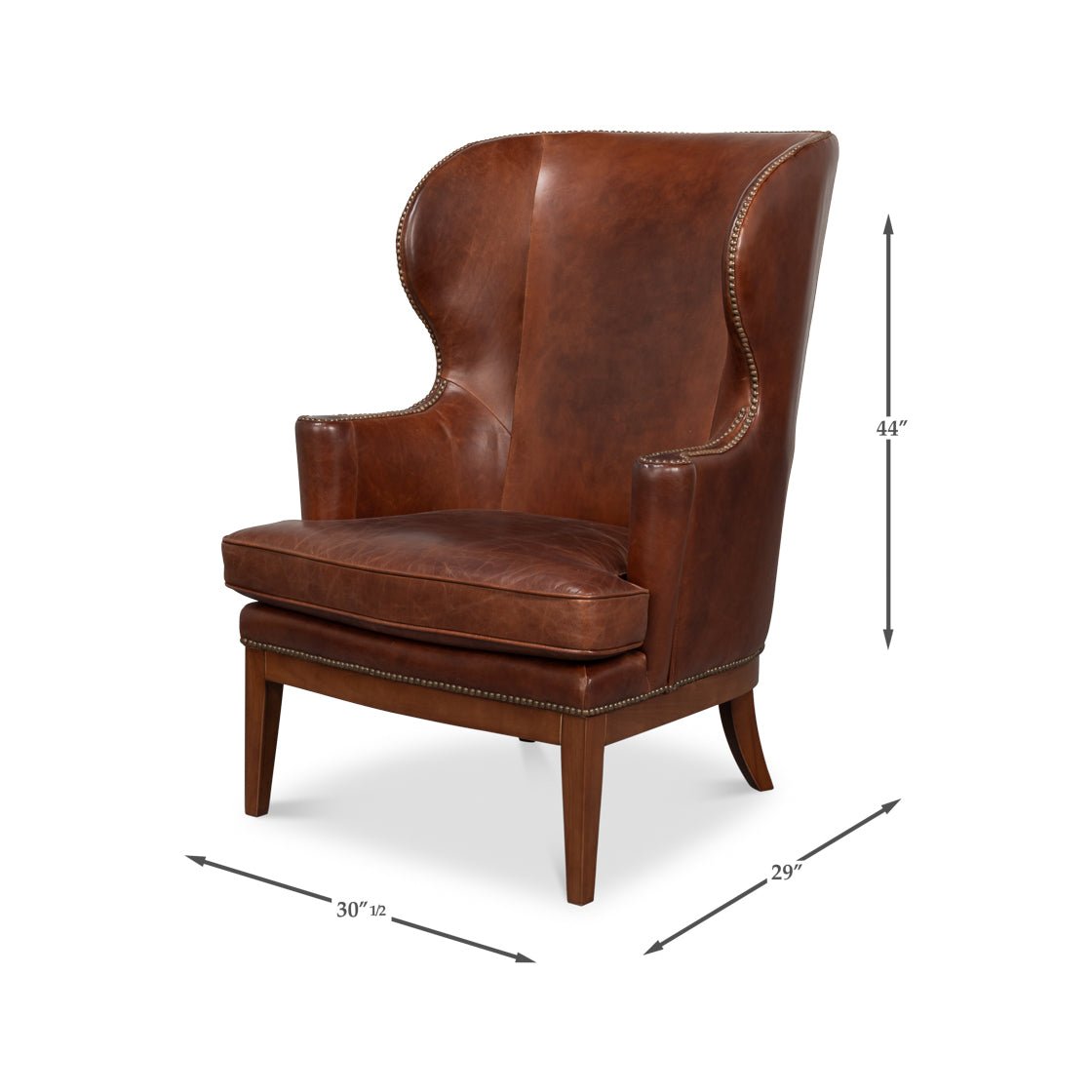 Transitional Brown Leather Wing Chair