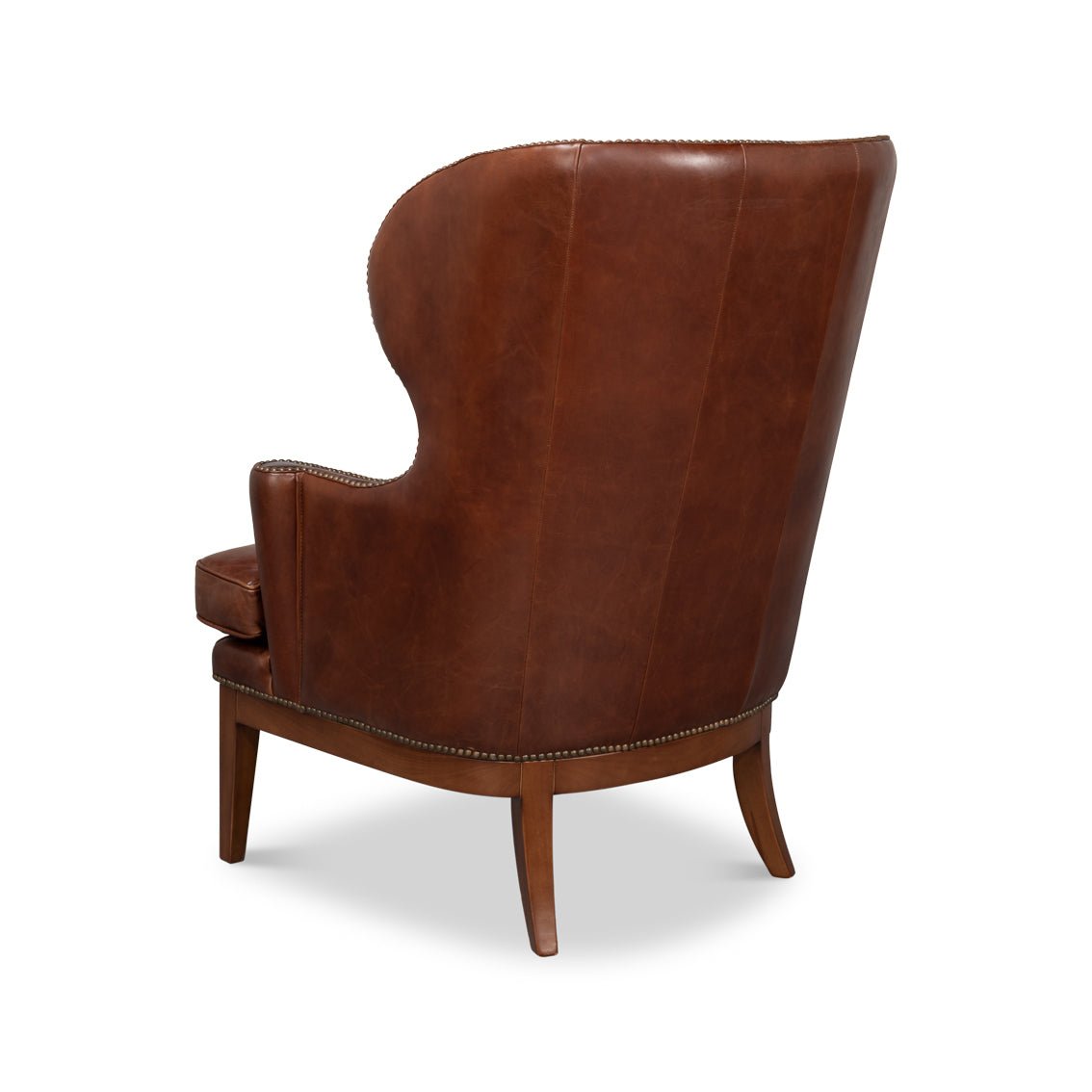 Transitional Brown Leather Wing Chair