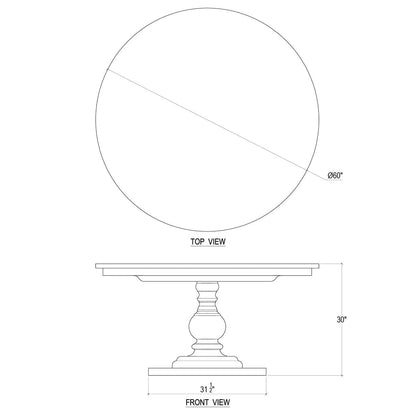 Table à manger ronde sur piédestal de 60 po - Finition bois fruitier