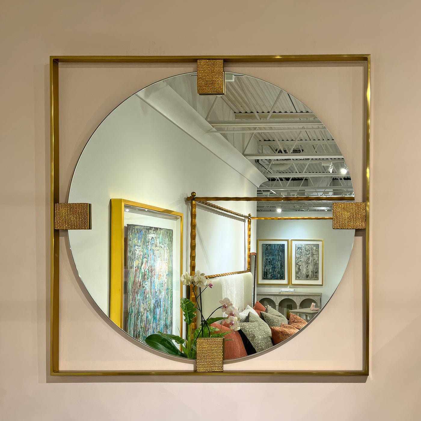 Art Deco Square Brass Mirror