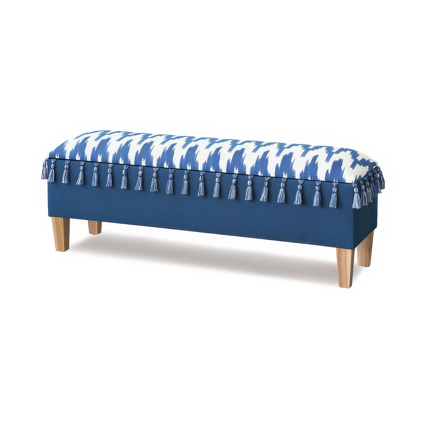 Banc de rangement rembourré bleu côtier