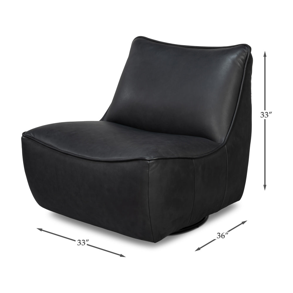 Fauteuil chausson pivotant en cuir noir
