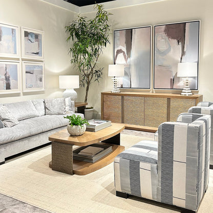 Meuble multimédia moderne et organique en bois blond