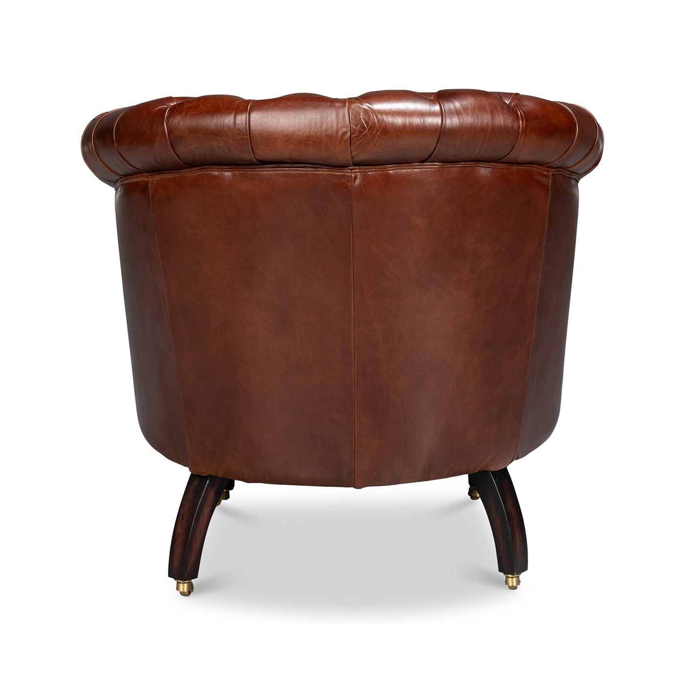 Chaise à dossier tonneau en cuir marron