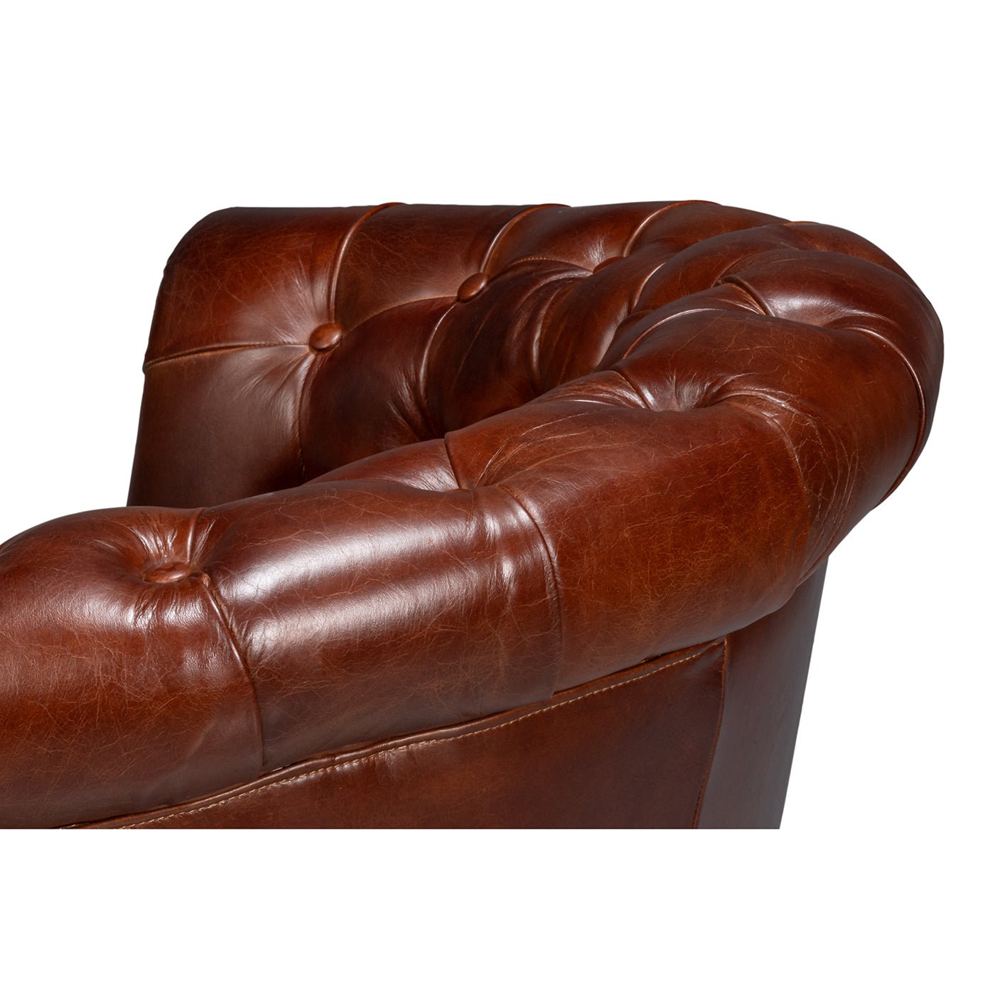 Chaise à dossier tonneau en cuir marron