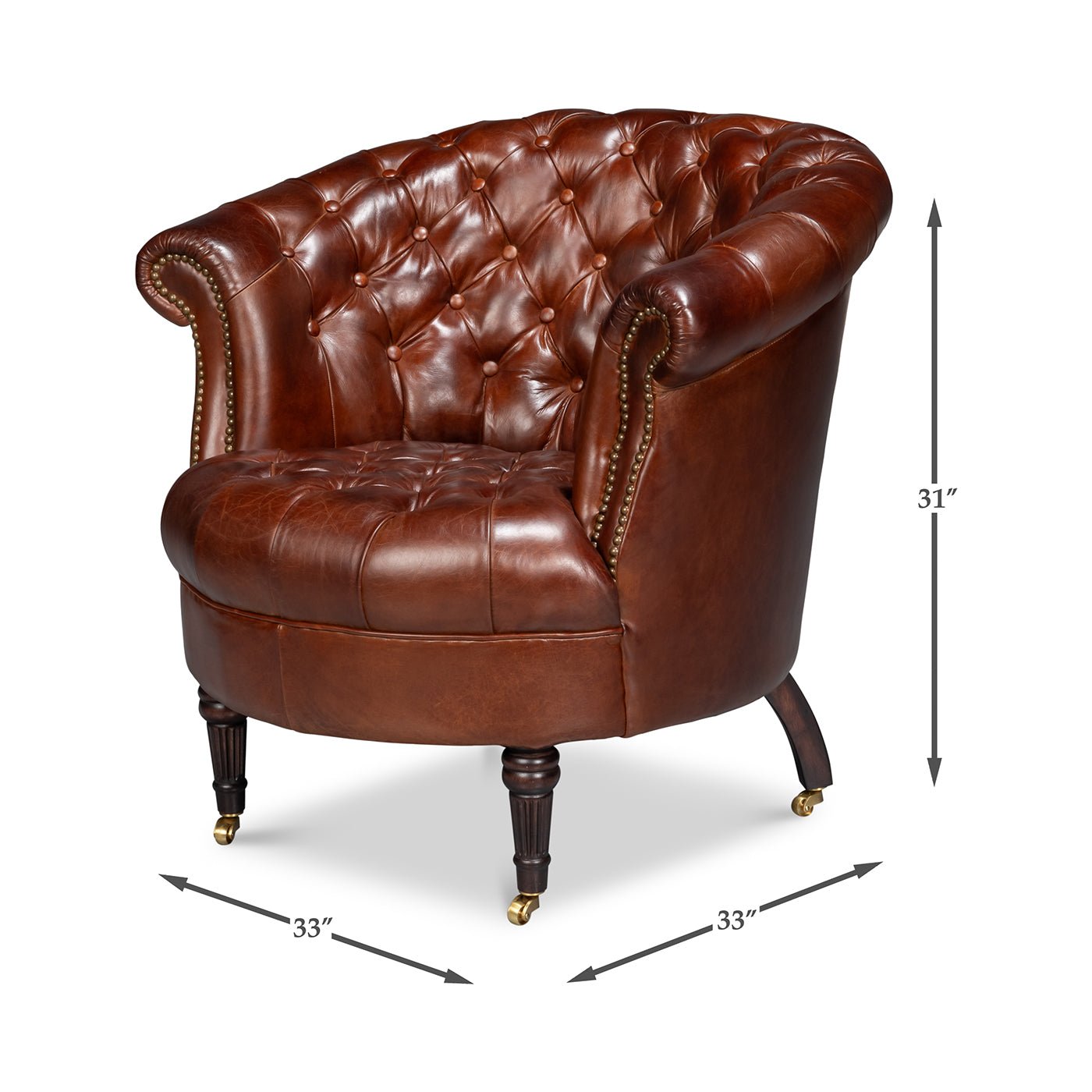 Chaise à dossier tonneau en cuir marron
