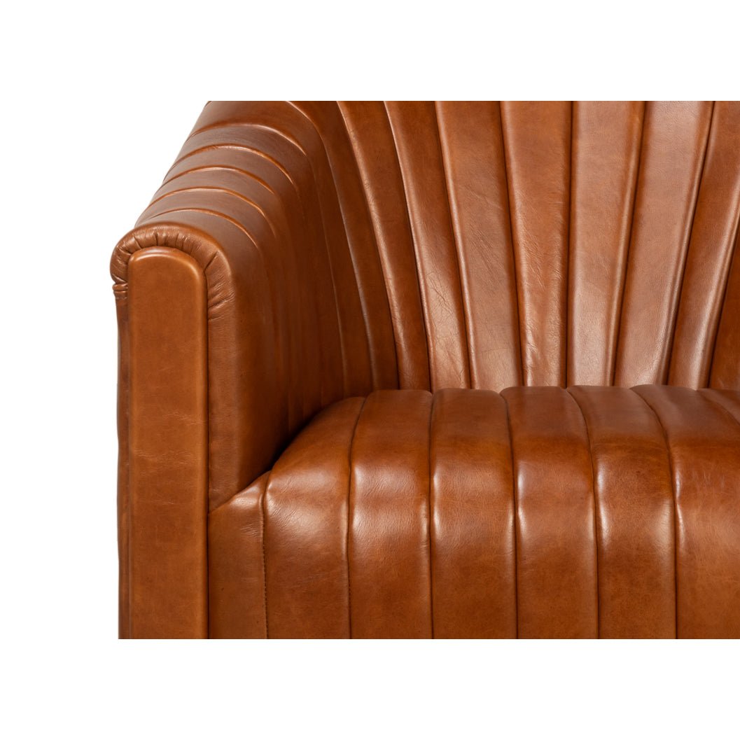 Chaise pivotante capitonnée en cuir marron