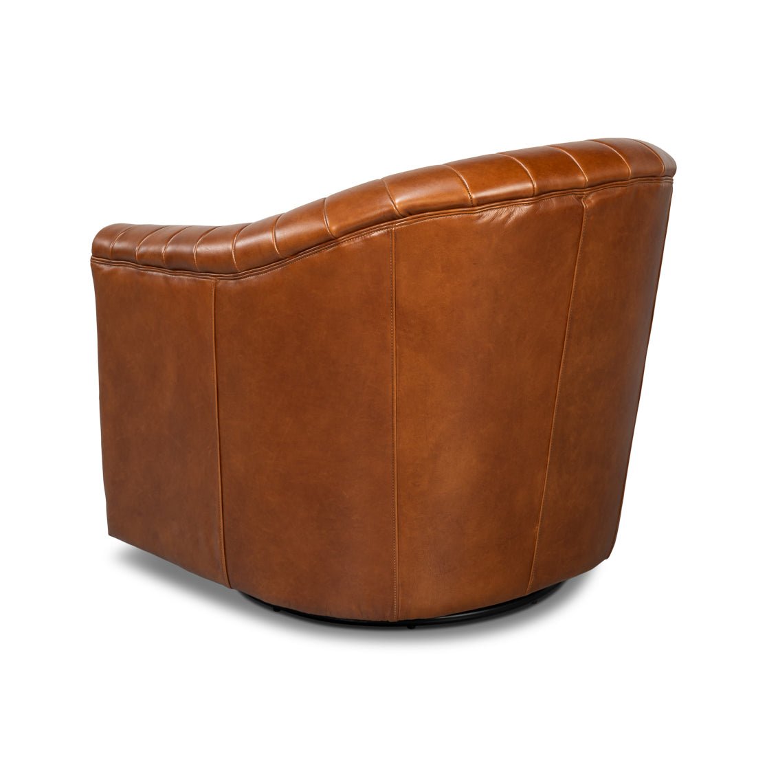 Chaise pivotante capitonnée en cuir marron