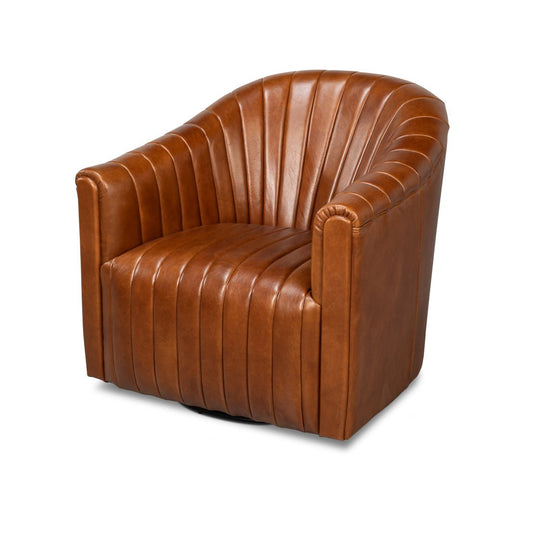 Chaise pivotante capitonnée en cuir marron