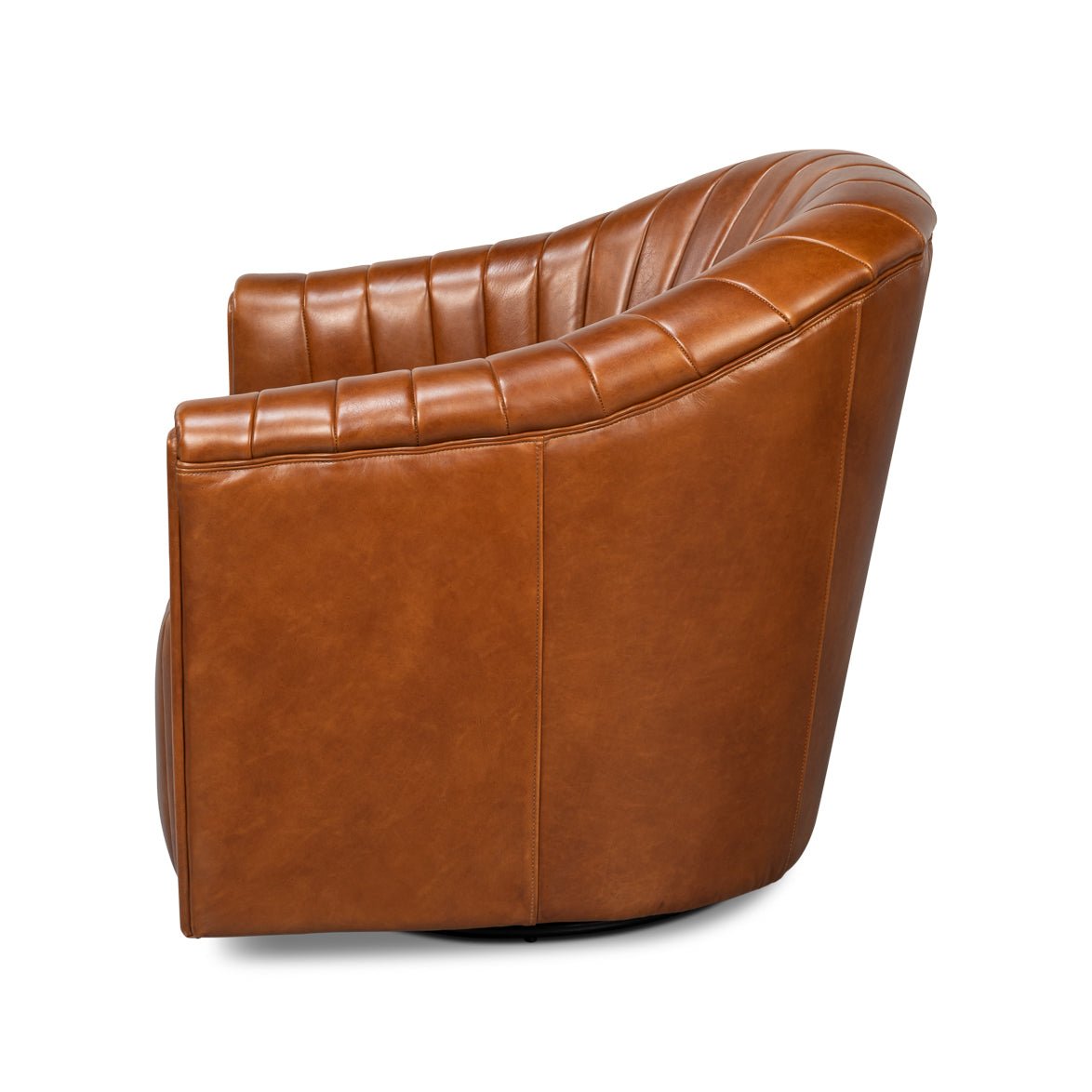 Chaise pivotante capitonnée en cuir marron