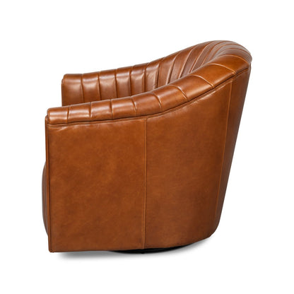 Chaise pivotante capitonnée en cuir marron