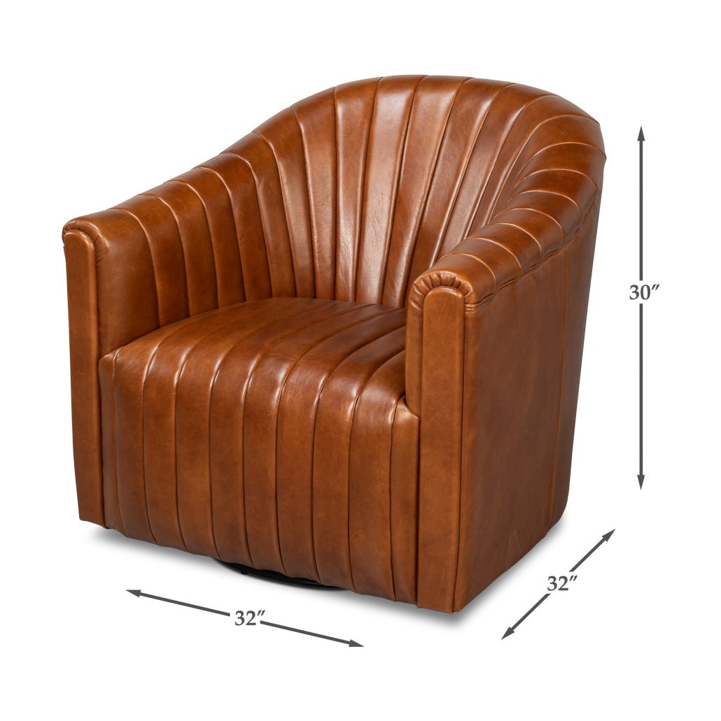 Chaise pivotante capitonnée en cuir marron