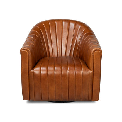 Chaise pivotante capitonnée en cuir marron