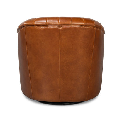 Chaise pivotante capitonnée en cuir marron