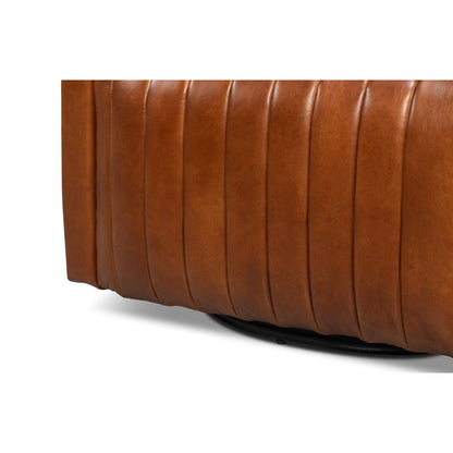 Chaise pivotante capitonnée en cuir marron