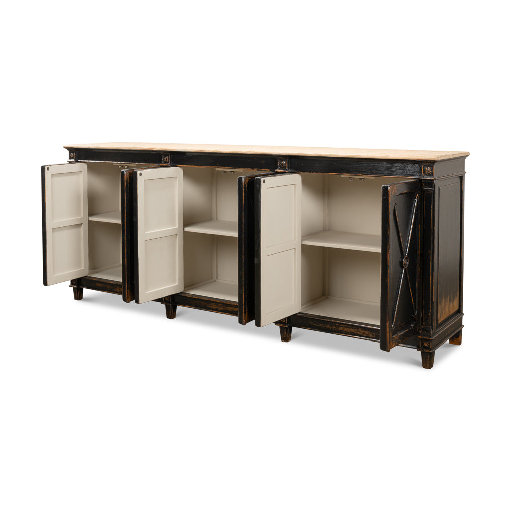 Long Directoire Style Antiqued Black Buffet