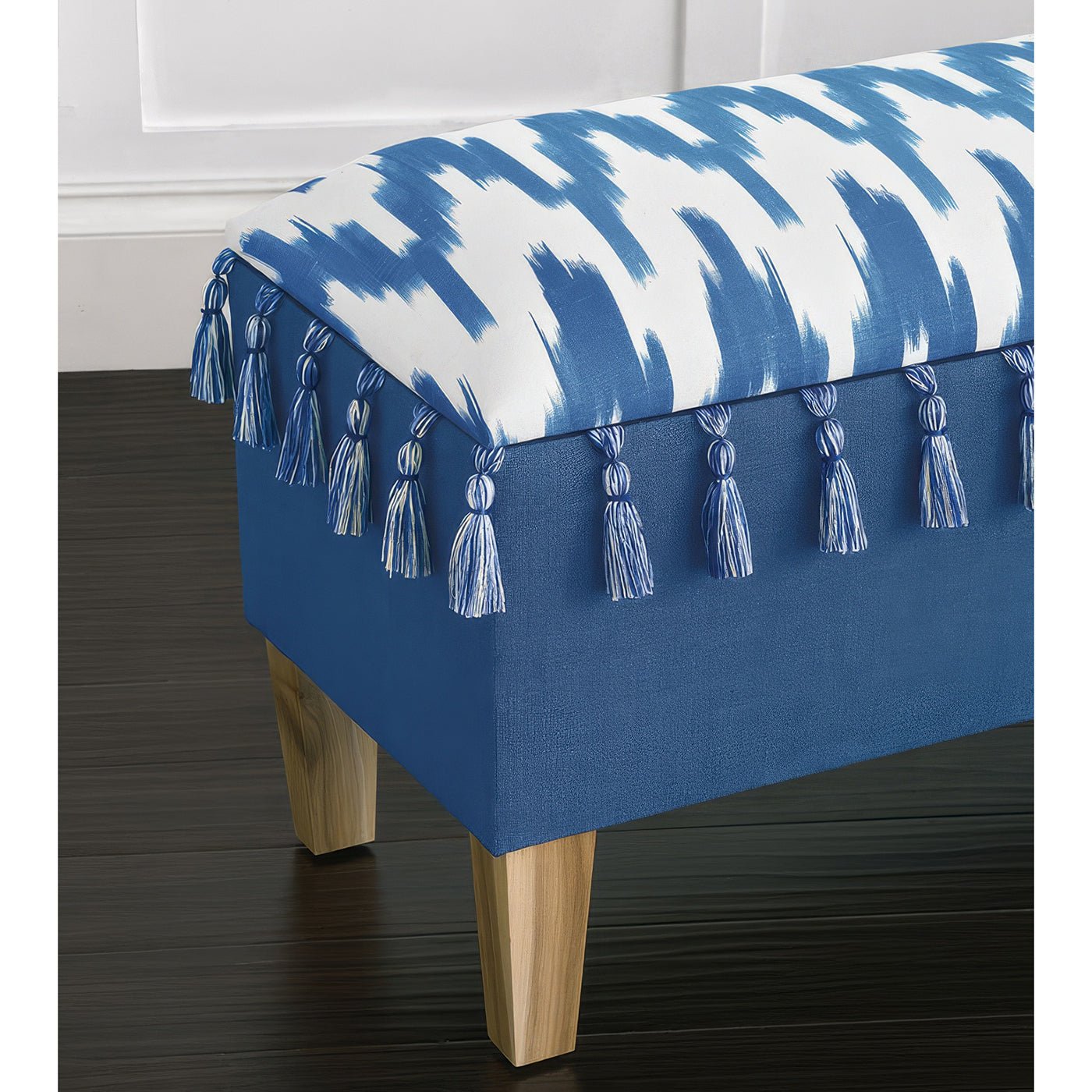 Banc de rangement rembourré bleu côtier