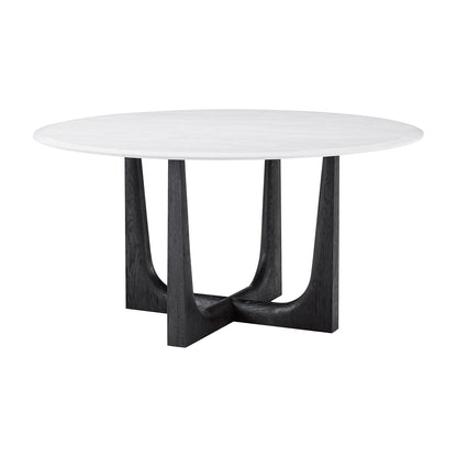Table à manger ronde en chêne foncé et quartz 
