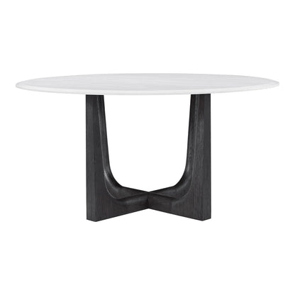 Table à manger ronde en chêne foncé et quartz 