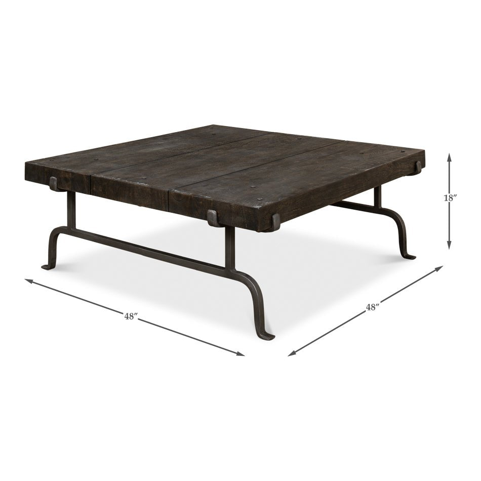 Table basse rustique carrée foncée