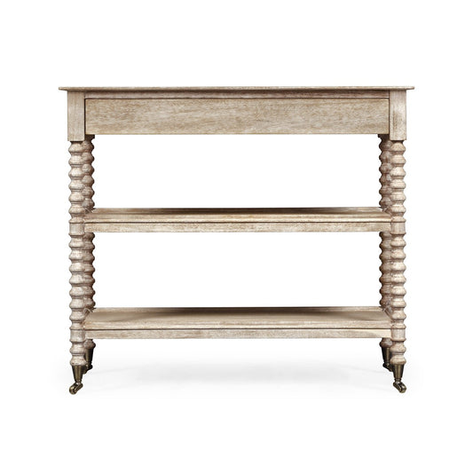 English Three Tier Whitewashed End Table
