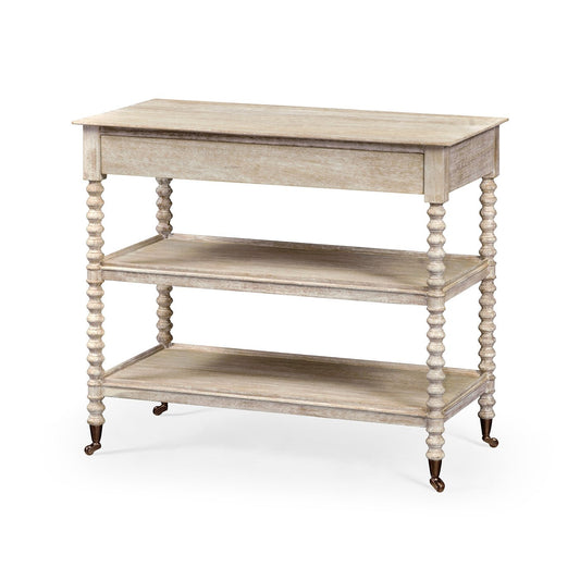 English Three Tier Whitewashed End Table